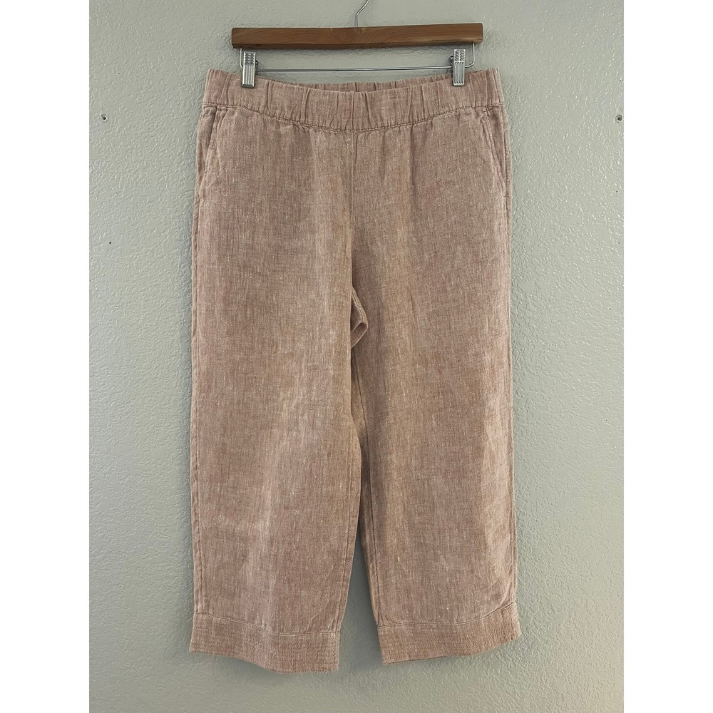 Pure Jill Linen Cropped Pants Terracotta Elastic Waist Womens Medium